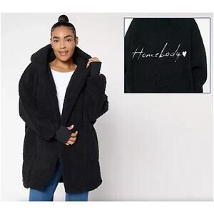 By Jill Martin Regular Sherpa Embroidered Hooded Lounger Black 2X/3X A702607